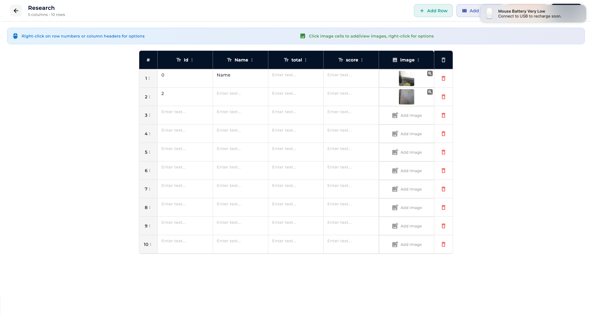 Spreadsheet view