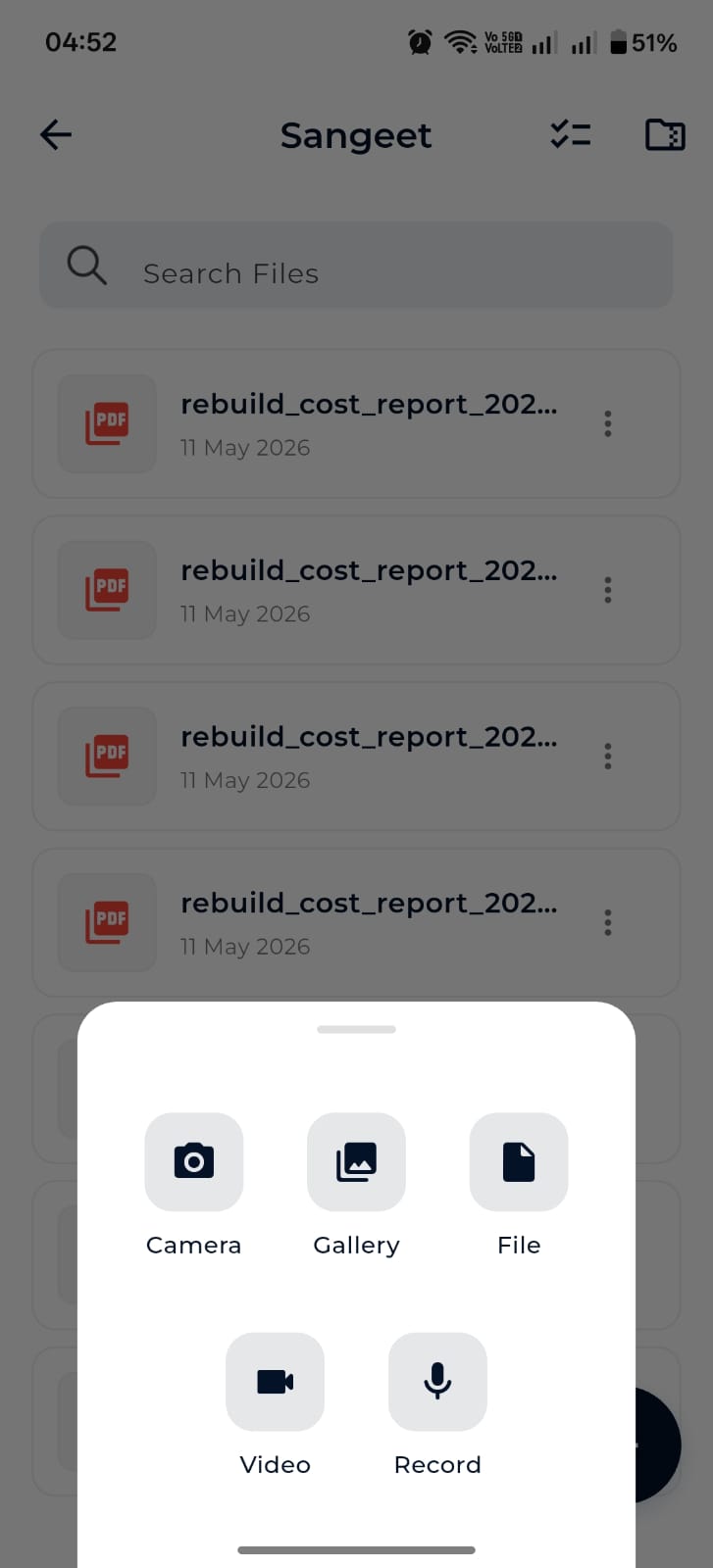 Upload bottom sheet